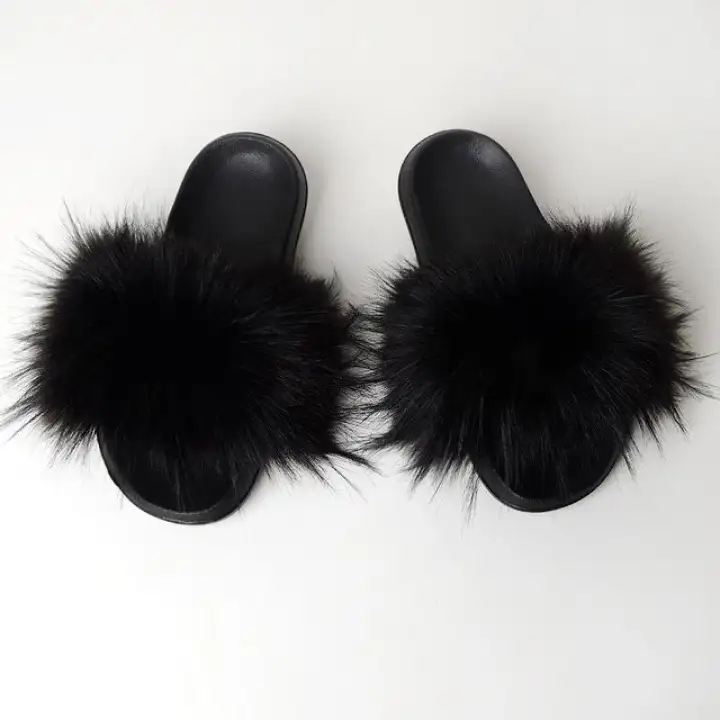 furry slides for women
