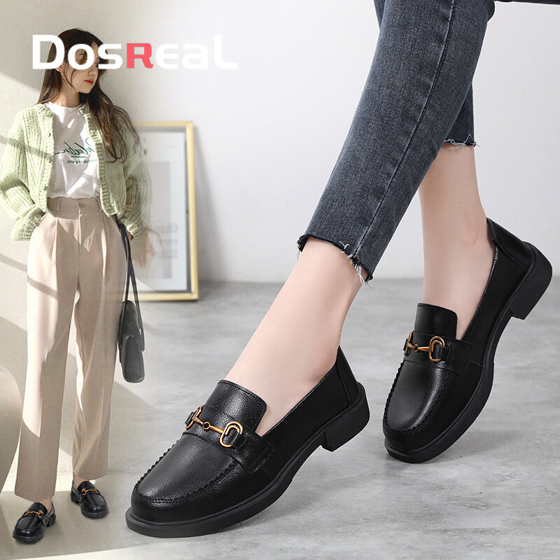 DOSREAL Flat Shoes For Women Genuine Leather Korean Style Casual Shoes Women  Slip On Black Oxford Shoes Women Flats | Lazada PH