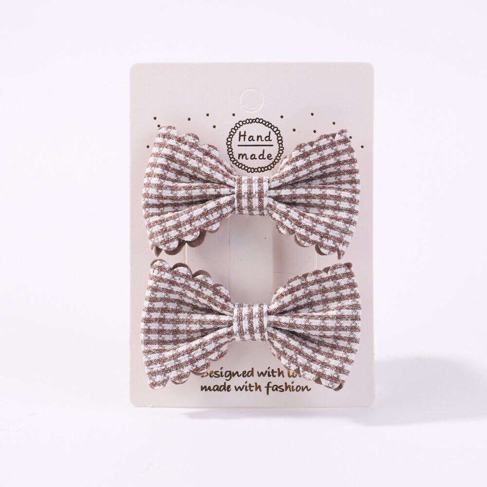 2 PCS/1 Set of Striped Plaid Hair Clips New Baby Sweet Hair Accessories Girl Cute Bow Headband Metal Hair Clips