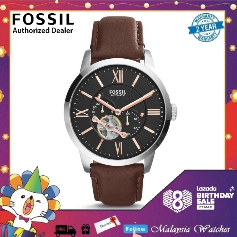 (OFFICIAL WARRANTY) Fossil Mens ME3061 Townsman Mechanical Dark Brown Leather Watch (2 Years Fossil Warranty) Malaysia