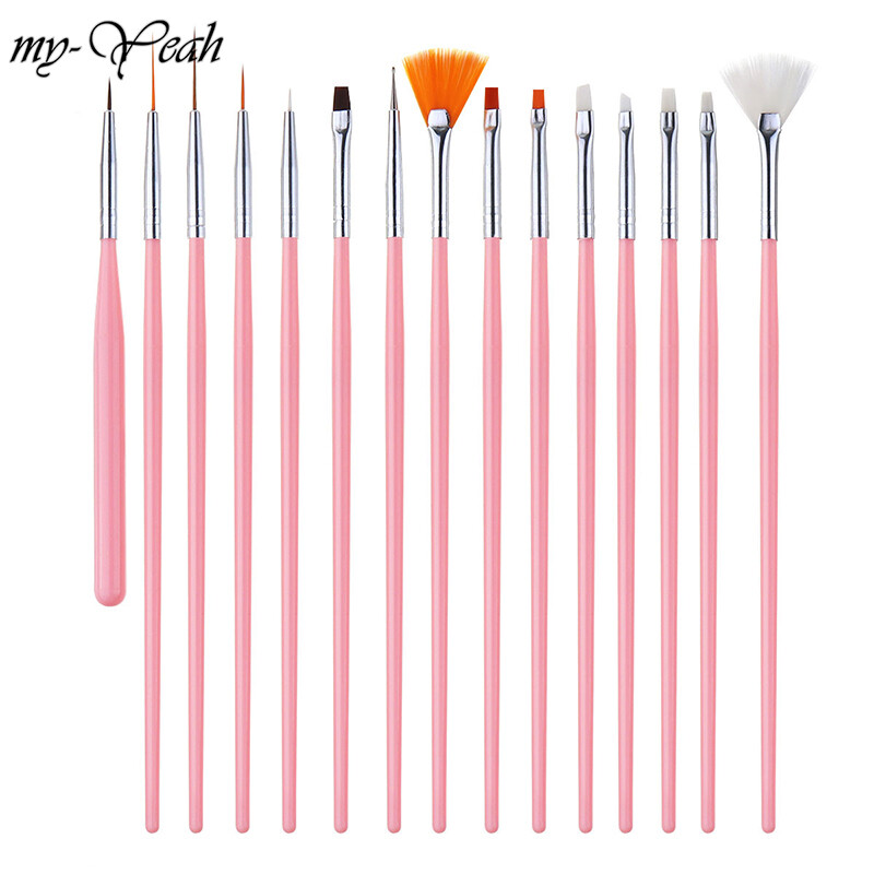 myyeah 15Pcs Nail Art French Flower Brush Set Acrylic UV Gel False Tips Drawing Pen Manicure Kit
