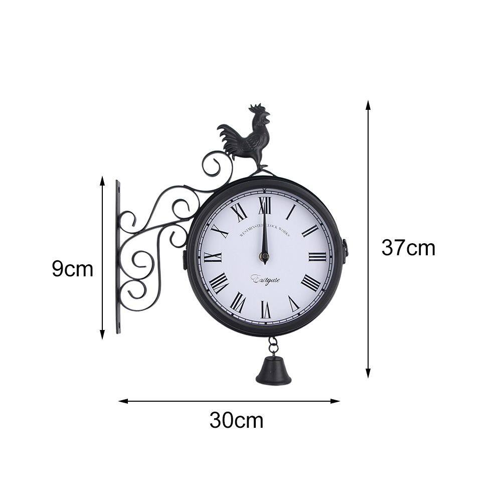 VHGG Garden Home Decor Cockerel Pattern Rust Copper Effect Vintage Wall Station Clock Double sided Bracket Double Sided Wall Clock Metal Clock
