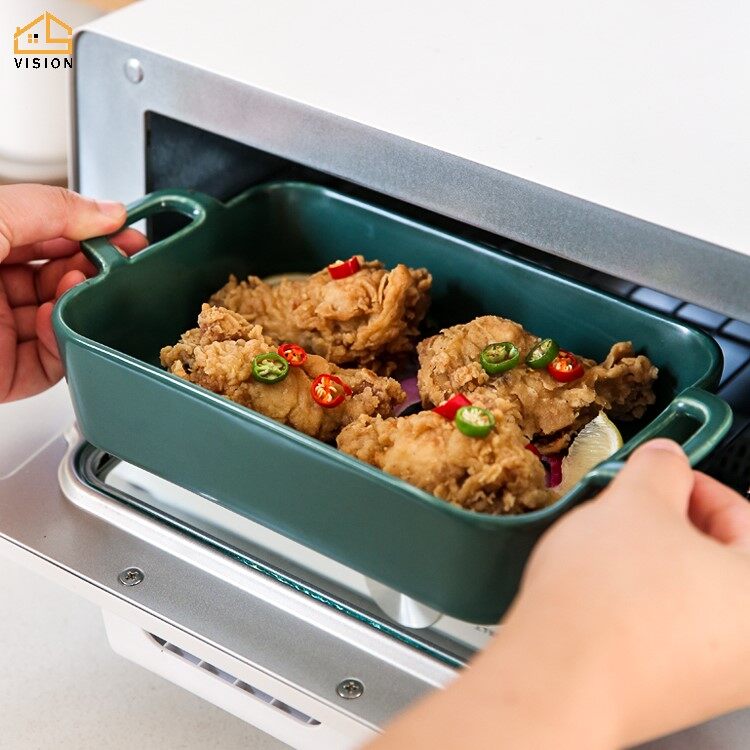 Khay Nướng Bánh Bằng Gốm Vision Chảo Phong Cách Bắc Âu Đĩa Ăn Tối Kích Thước Lớn Đĩa Nướng Có Tay Cầm