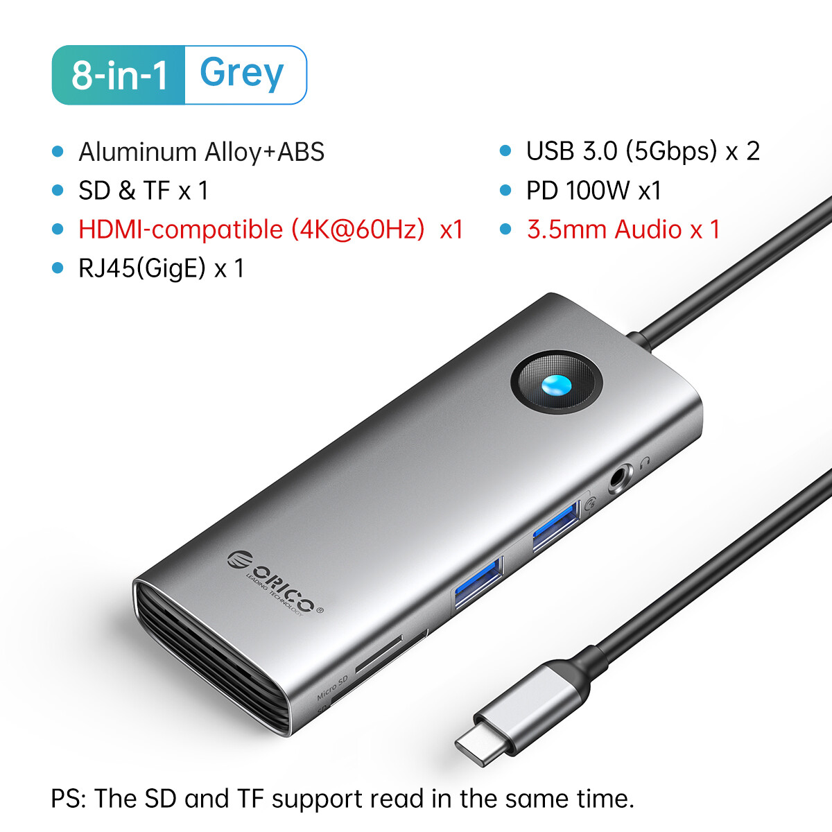 Orico usb c hub 4k60hz docking station usb 3.0 hdmi dp1.4 pd100w adapter sd tf splitter for laptop tablet