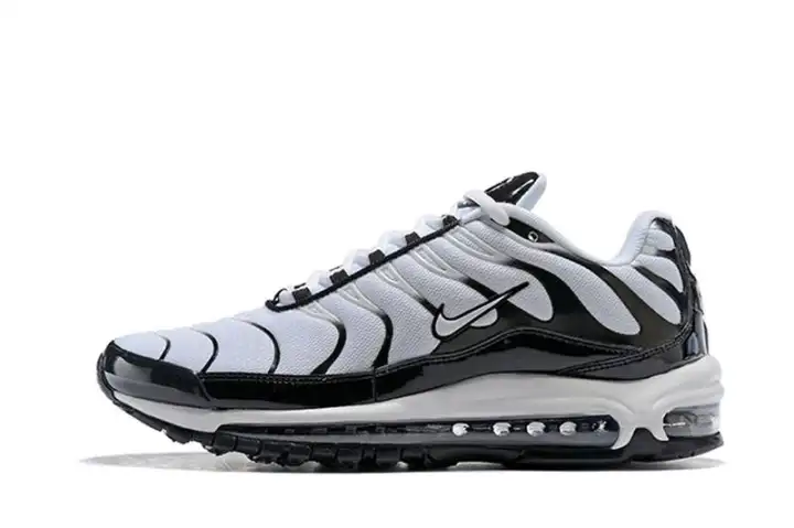 Stok Tersedia Pria NIKE_Air Max 97 Plus TN Bersama Campuran Air Tunggal Shockproof Sport Sepatu Lari PutihHitam Sepatu Gunung Stok Tersedia Pria NIKE_Air Max 97 Plus TN Bersama Campuran Air Tunggal Shockproof Sport Sepatu Lari PutihHitam Sepatu Gunung
