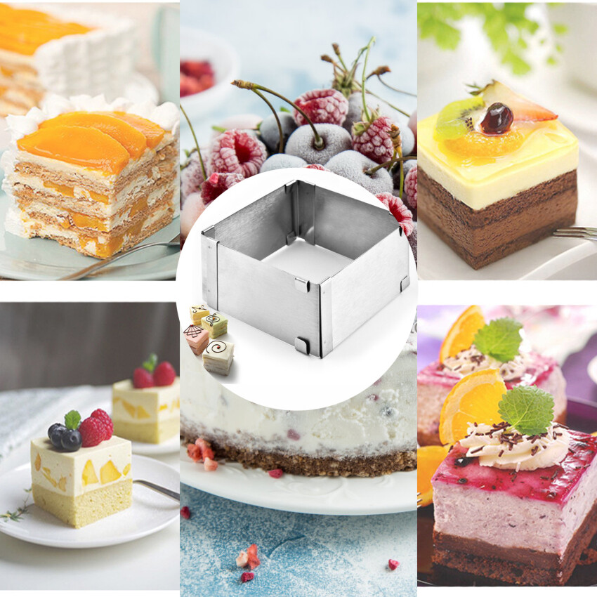 Adjustable Mousse Ring Set Round Square Stainless Steel Cake Baking Mold Birthday Wedding Cake Decorating Tools