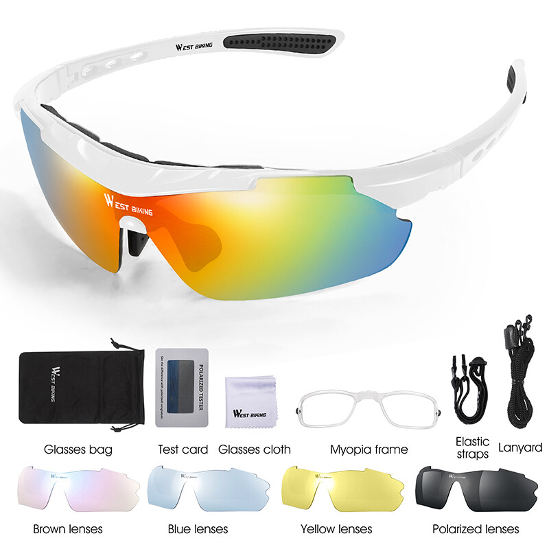 WEST BIKING Polarized Cycling Glasses Sport Bicycle Glasses With Mypia Frame MTB Bike Motorcycle Goggles Eyewear 5 Lens Anti-fog Sunglasses