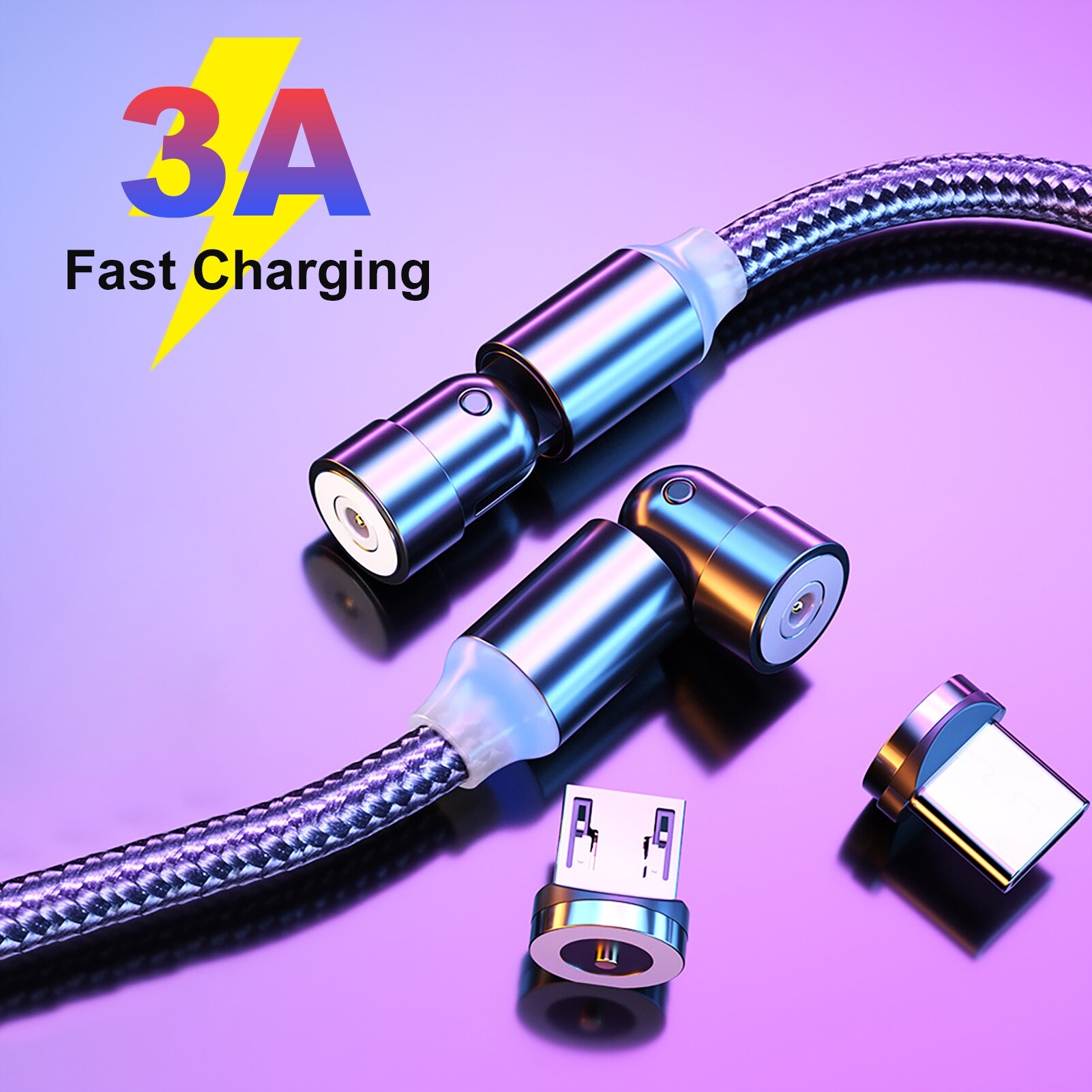 Magnetic 540 Degree Rotatable Micro-USB Type-c Fast Charging Cable for PhoneQuick Charging Cable Is Suitable For Android Micro Usb Type-C 180 Degree Bending Magnetic Charging Head Mobile Phone Charging Cable