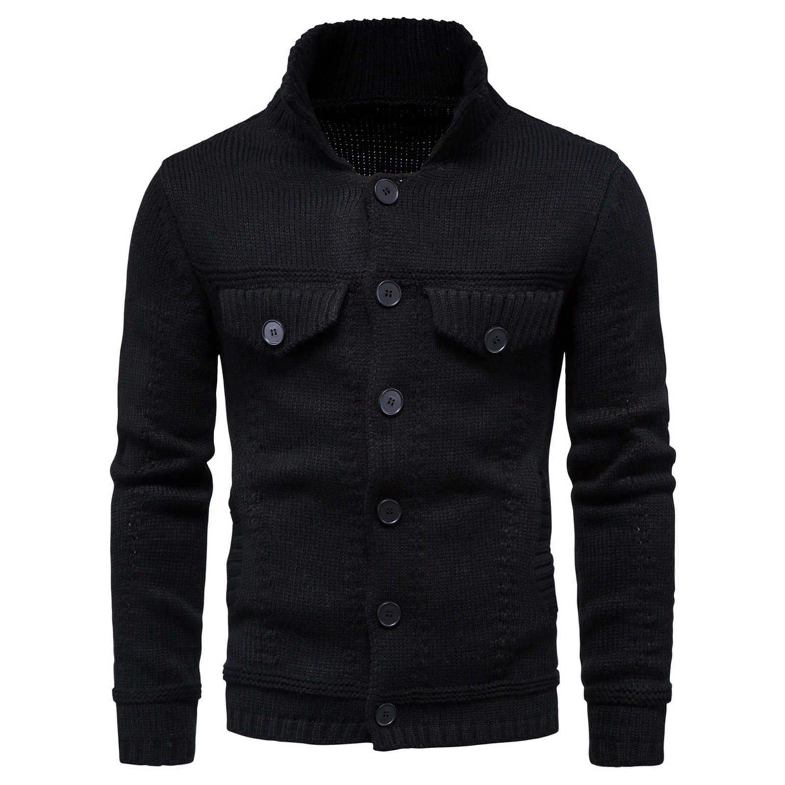 Men Sweater Coat Solid Color Single-breasted Buttons Cardigan Elastic Knitting Turn-down Collar Thick Anti-shrink Spring Coat for Daily Wear Men Jacket Buttons