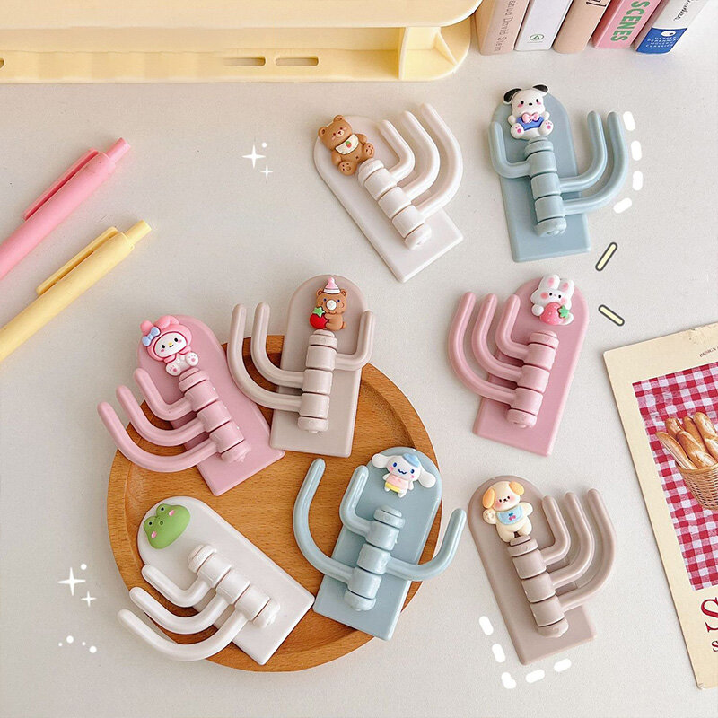 Punch-free hook cute seamless three-hook wall strong paste door dormitory self-adhesive sticky hook rotating wall
