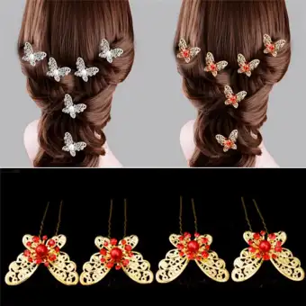 Yun 4pcs Wedding Bridal Crystal Rhinestone Diamond Pearl Butterfly