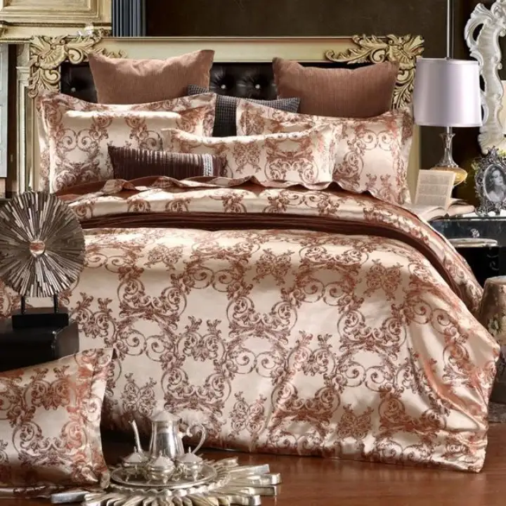 Luxury Silk Satin Jacquard Duvet Cover Bedding Set King Size Bed Sheets And Pillowcases Gold Quilt High Quality For S Lazada Singapore Luxury Silk Satin Jacquard Duvet Cover, Gold Bedding Sets King Size