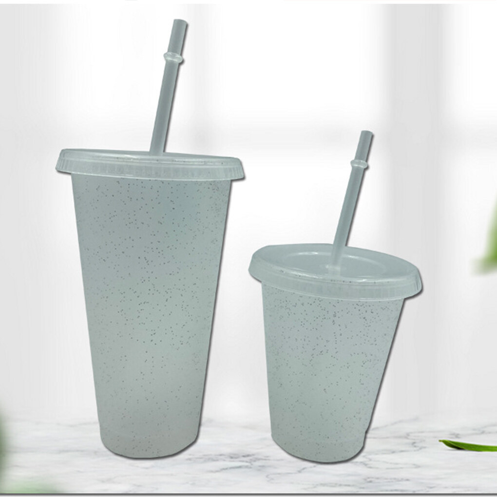Drinking Cup with Lid & Straw PP Plastic Bottle for Reusable Bottle for Cold Drink Coffee Juice Smoothie