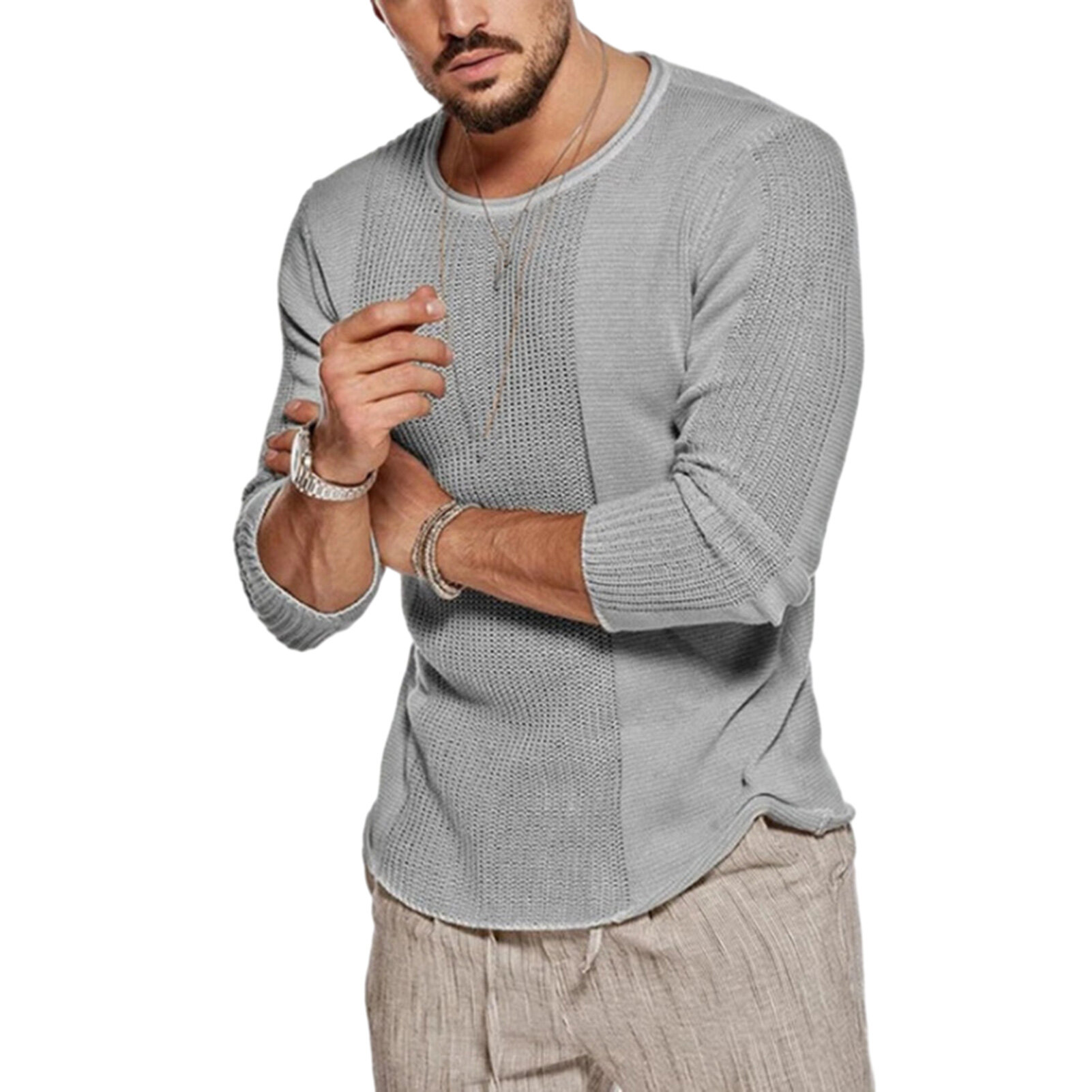 Fashionable Men Sweater Men Round Neck Sweater Men's Knitted Sweater Perfect for Autumn and Winter O-neck Long Sleeve237_voghion.com