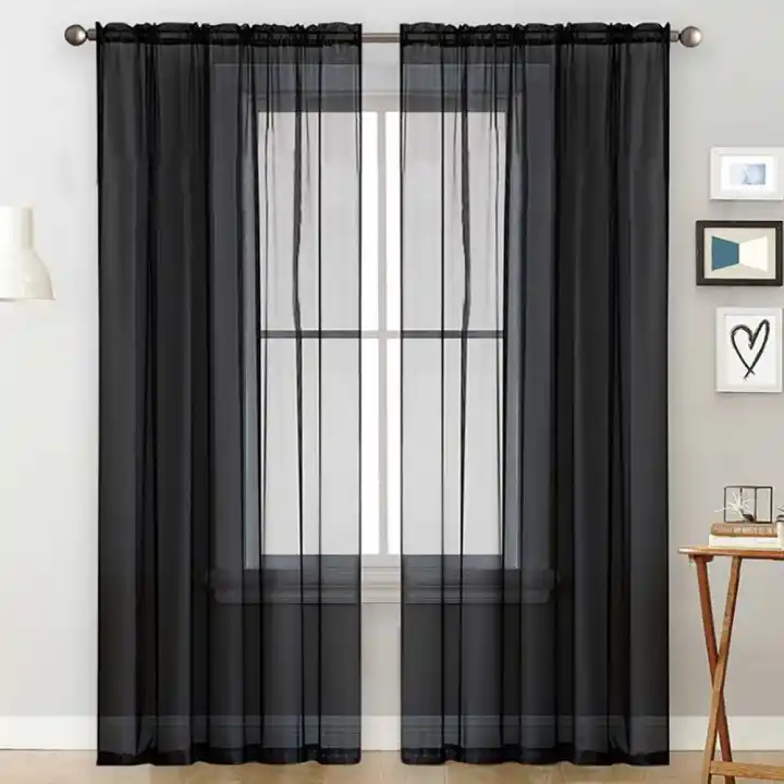 Sheer Curtains Living Room Rod Pocket Window Curtain Panels Bedroom Semi Voile Black 39 Wx51 L 2 Lazada Sheer Curtains Living Room Rod Pocket