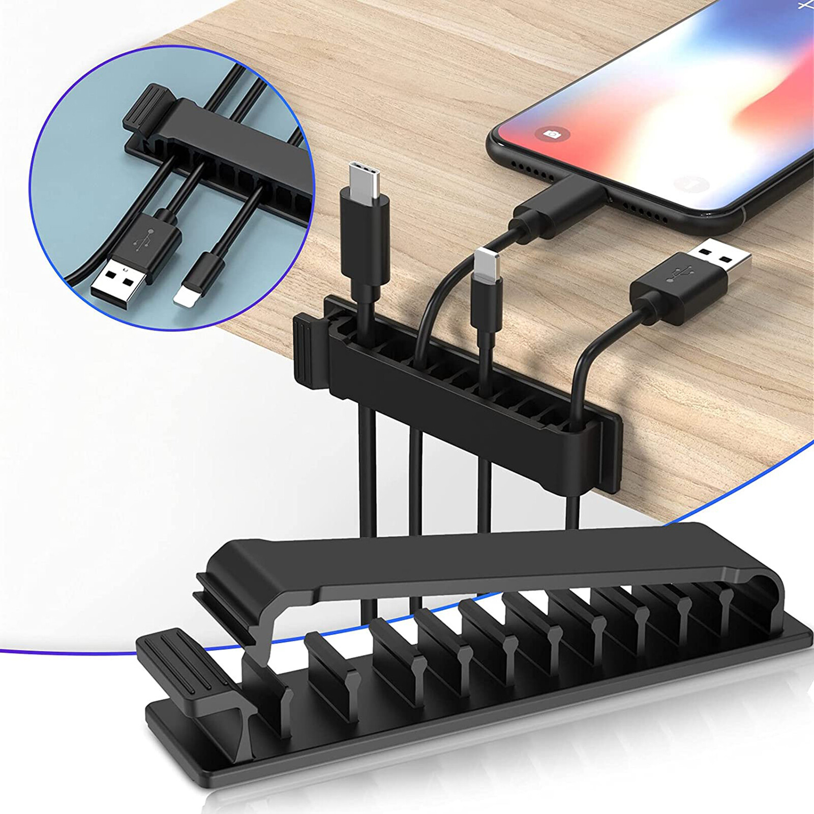 Laca Cable Organizers Self Adhesive Wall Mounted Saving Space Cable Manage Multipurpose Wire Clamps for Home
