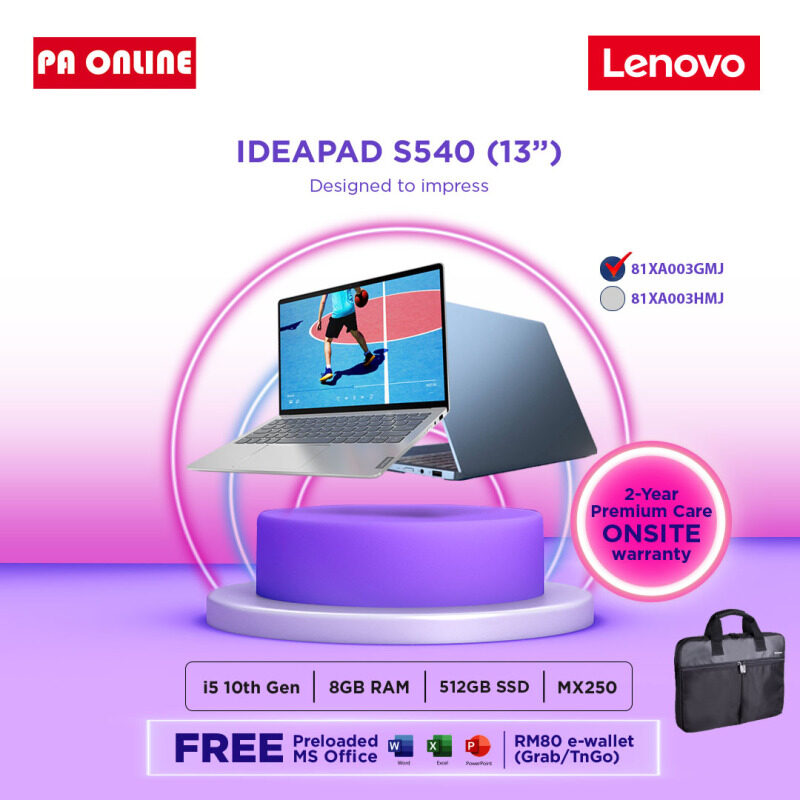 Lenovo Ideapad S540-13IML 81XA003GMJ -Intel Core i5-1021u /8GB RAM /512GB SSD /13.3 QHD IPS /Win 10 / Ms office /2 years Malaysia