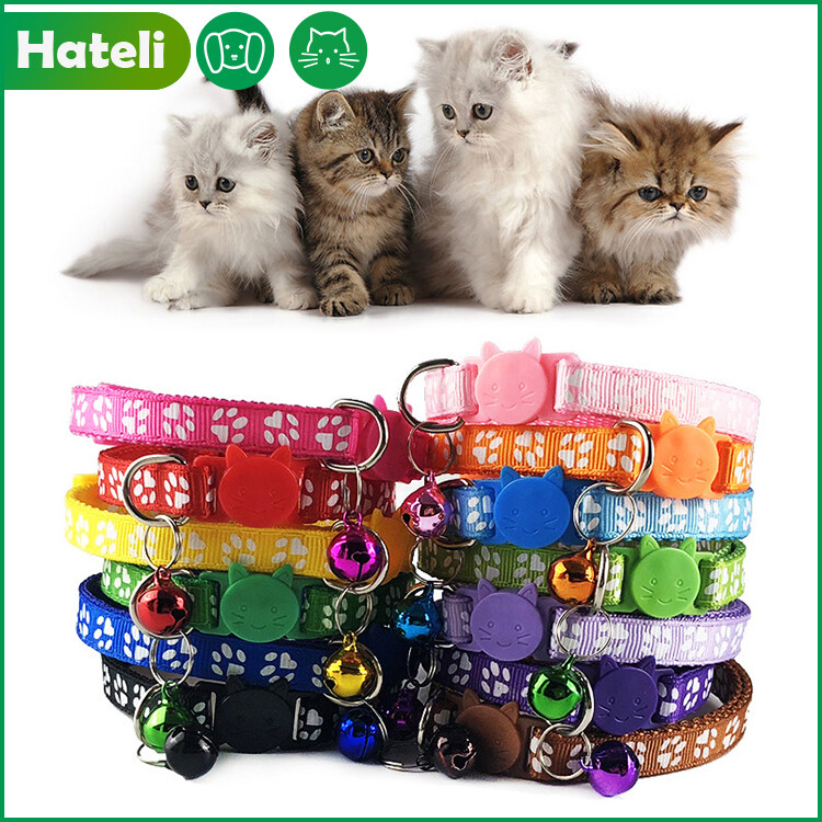 【HATELI】Cute Pet Cat Collar Candy Color Bell Collar Cat Head Safety Buckle Cat Puppy Collar