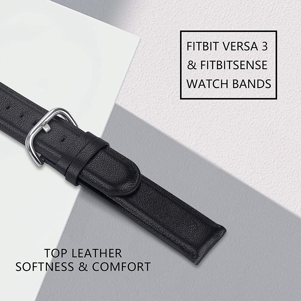 For Fitbit Sense/Sense 2/Versa 3/Versa 4 Leather Straps, Soft Genuine Leather Watch Bands Compatible for Fitbit Sense/Versa 3 Smartwatch Bands