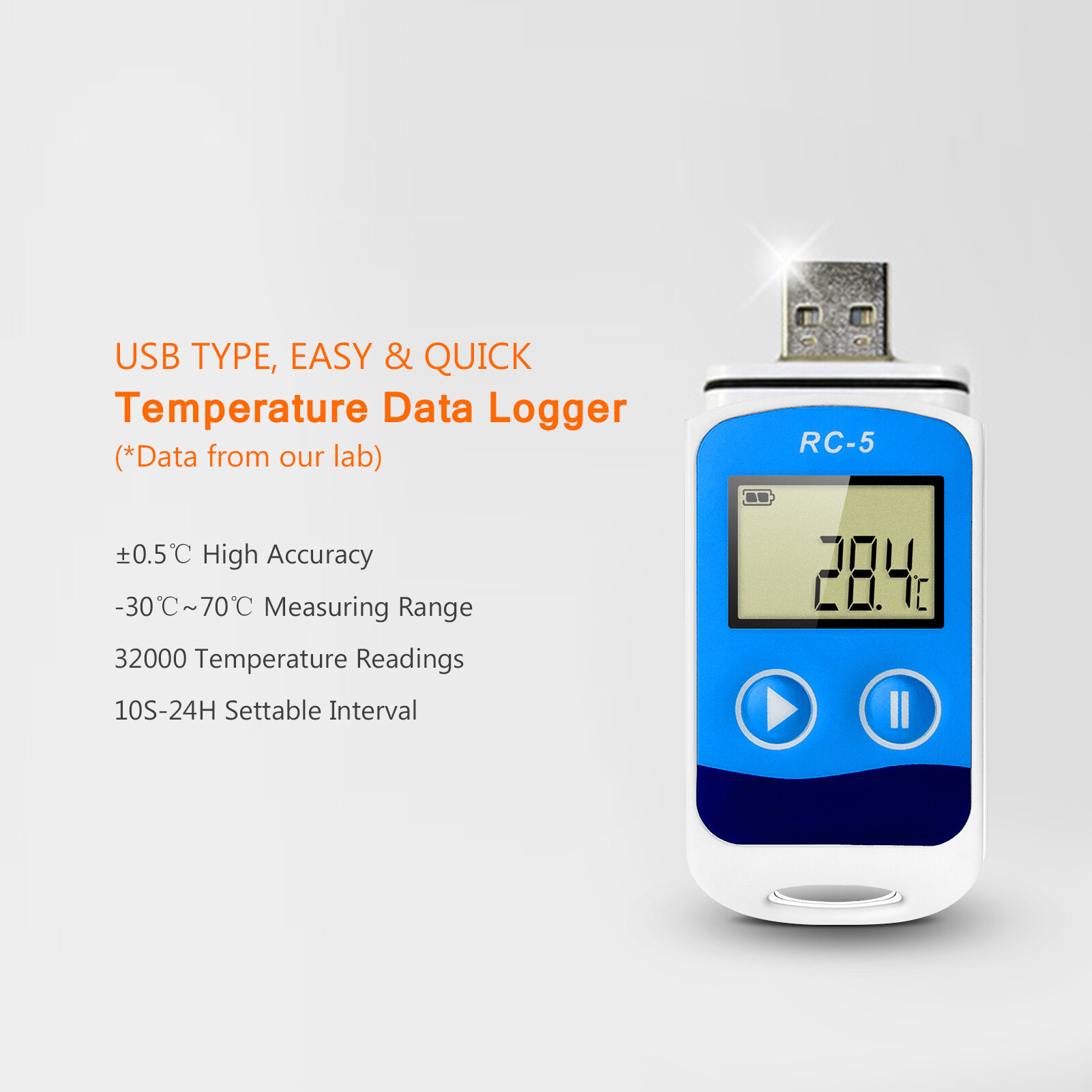 Smart Sensor Temperature Data Logger High Accuracy USB Data Recorder 32000 Points LCD Display IP67 Waterproof Industrial Data Loggers for Cold Chain Transportation