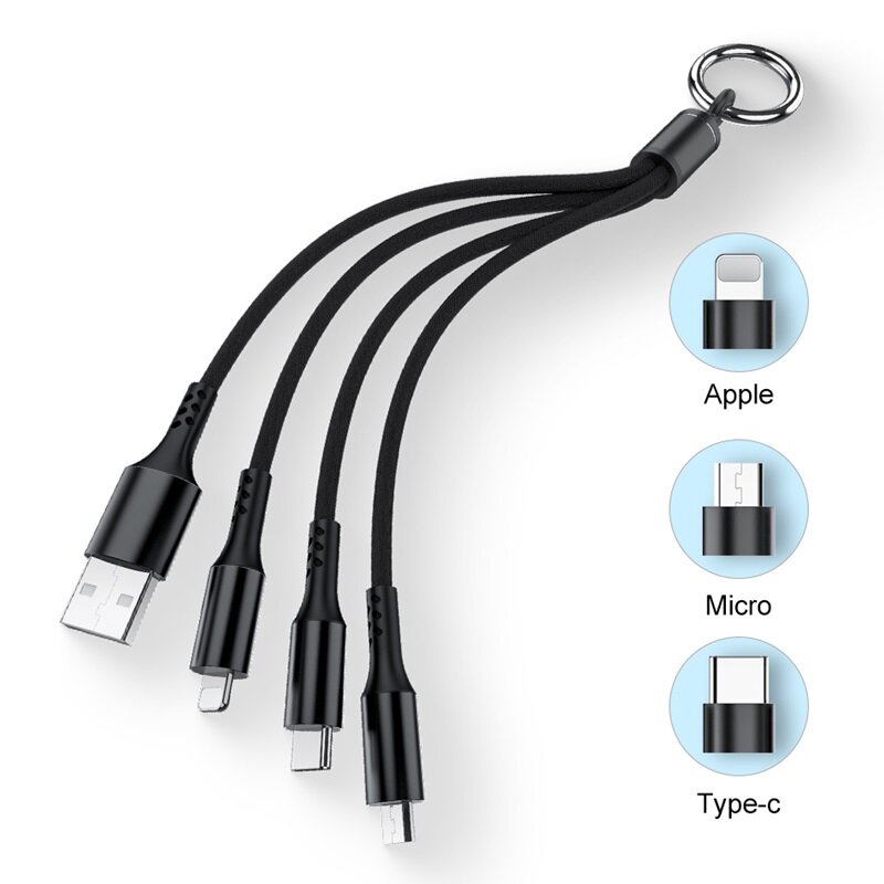 Fast Charger 3 in 1 USB Cable For iPhone Samsung Android Mobile Phone three connectors of ios apple lightning / Micro USB / Type C / Multiple Adapters charging cord wire with Keychain Portable phone accessories