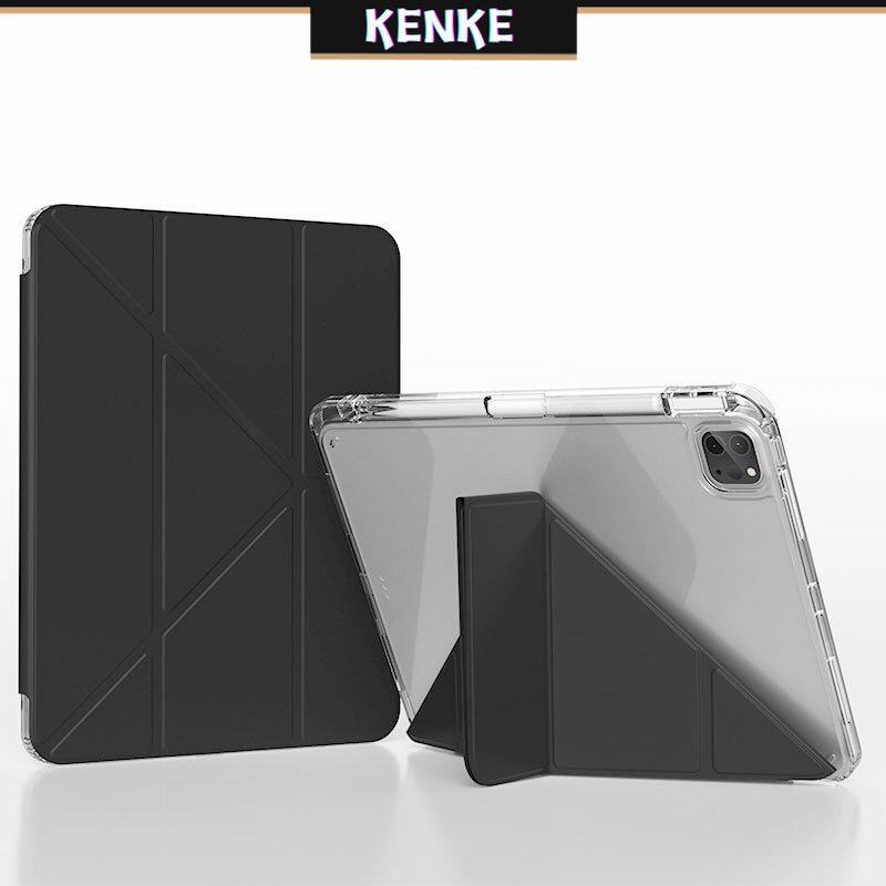 Kenke ipad case acrylic hd transparent for ipad 2024 air 13 inch pro 13 inch air 11 inch 2022 pro 11 pro 12.9 ipad gen 9th 8th 7th ipad mini6 ipad 10th gen 2020 with pencil holder - folding folio case & stand 2021 ipad air 5 air 4 origami case - purple