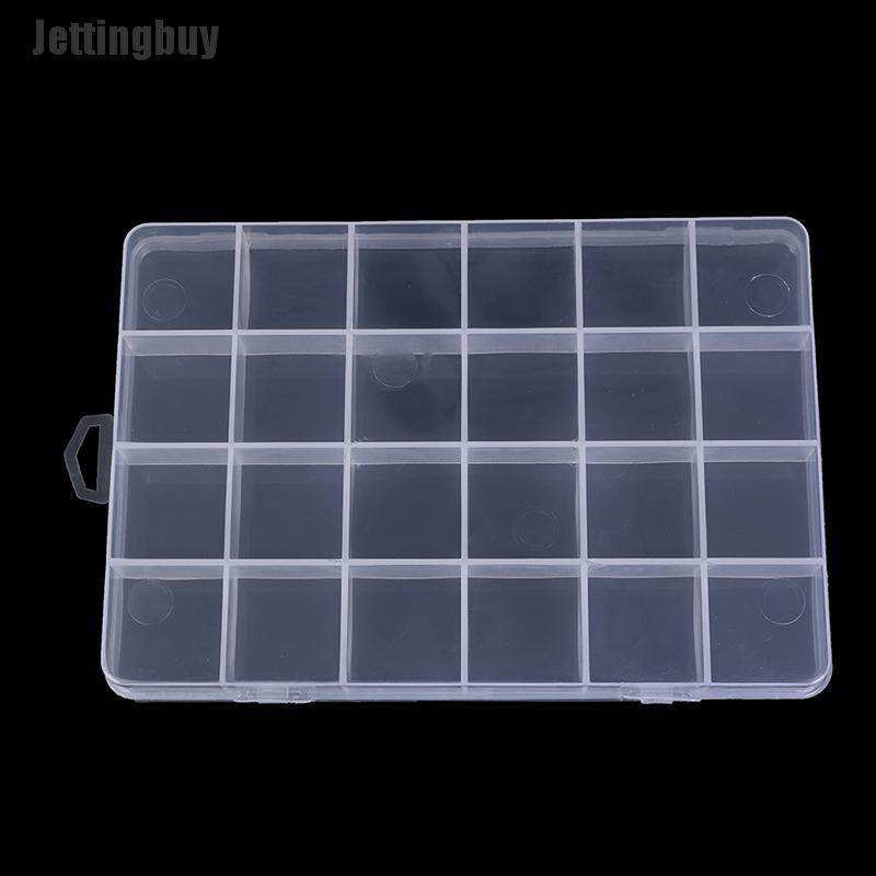 24 Compartments Plastic Box Case Jewelry Bead Storage Container Craft Organizer