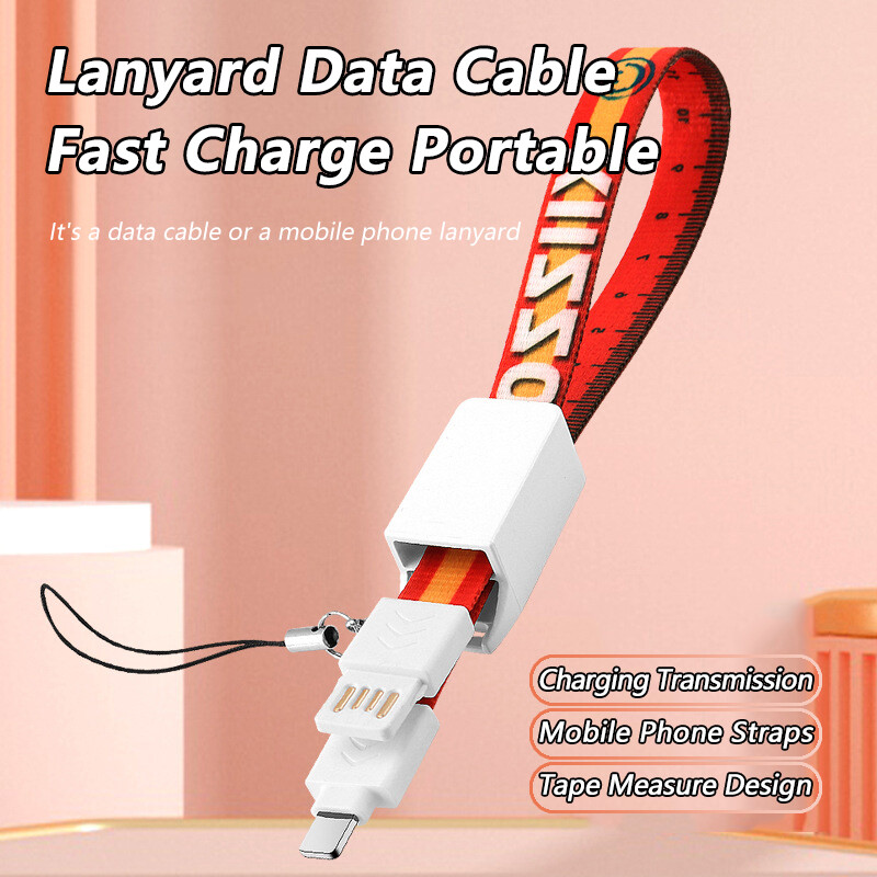 VAORLO 30cm Portable Keychain USB Type-C Lightning Data Charging Cable Compatible with iPhone IOS For Android Key Ring Charging Keychain