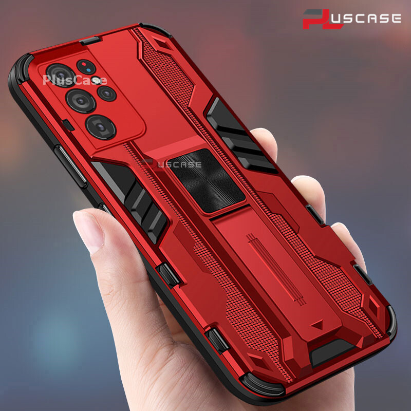 PlusCase cho Samsung Galaxy S21 Ultra 5G S21+ Ốp lưng chống sốc Kickstand Armor Bảo vệ ống kính máy ảnh Nắp lưng cứng