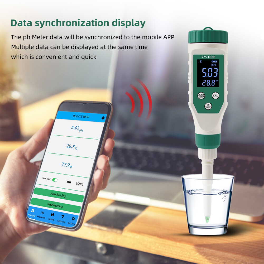 RCYAGO Smart  Bluetooth PH Meter Water PH Meter for Food, High Precision ATC with Backlight, PH Analyzer for Dough, Meat, Fruit, Water, Soil, Cosmetics