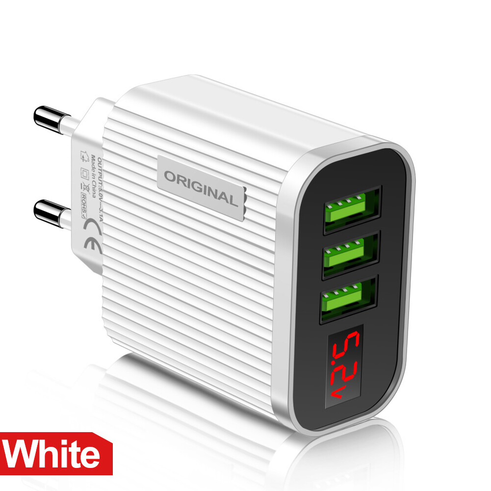 5V 3A Digital Display USB Charger for iPhone iPad Phone Tablet 3 USB Wall Charger Converter