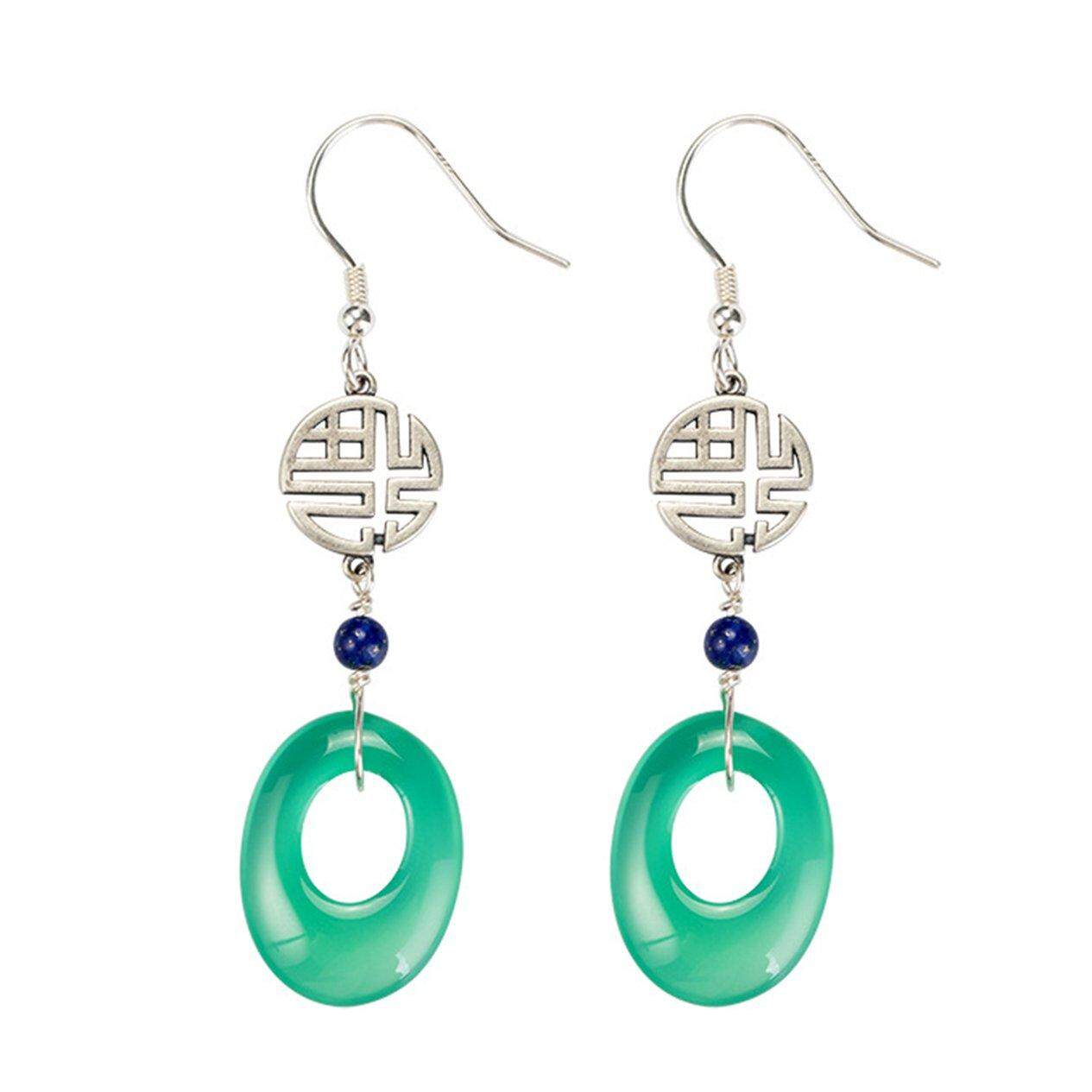 Wond S925 Bạc Tự Nhiên Lapis Lazuli Xanh Bông Tai Đá Mã Não Nữ DIY Bông Tai