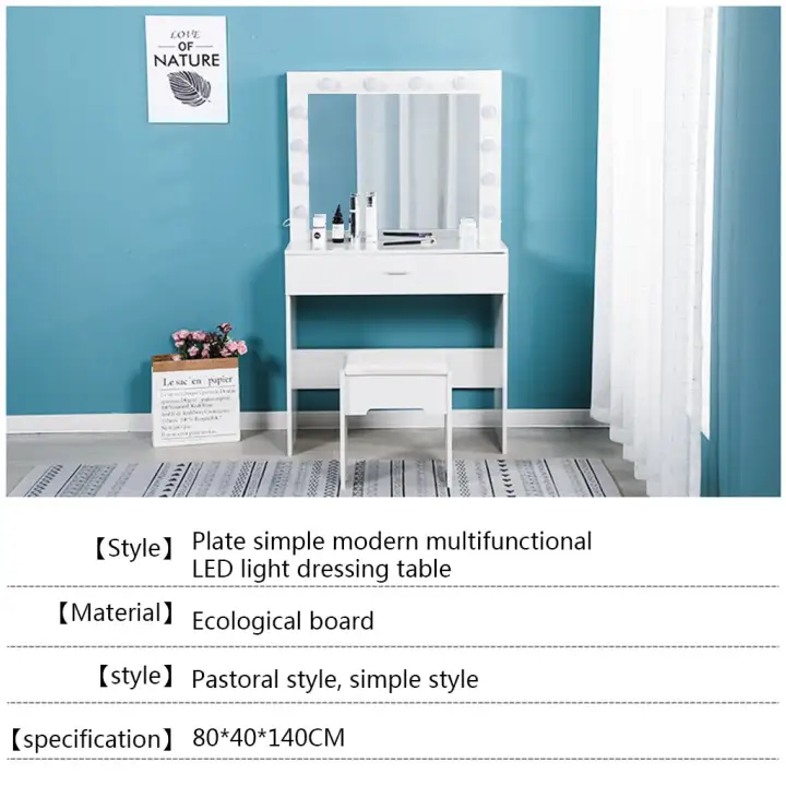 white vanity set with lights
