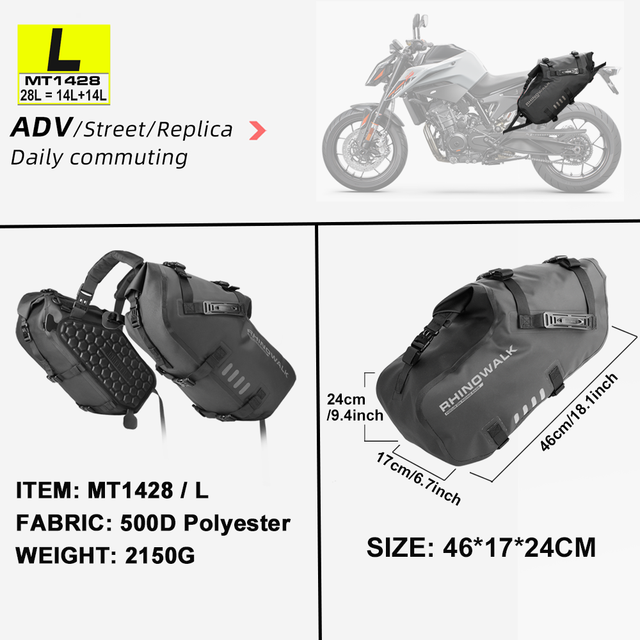 Rhinowalk Motorcycle Side Bag 18L/28L/48L 100% Waterproof Motorbike ...