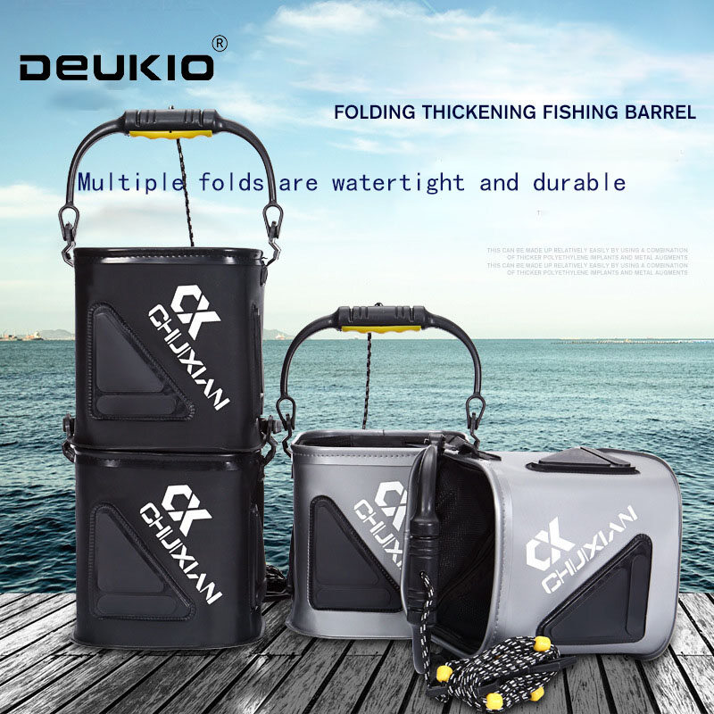 DEUKIO Collapsible Bucket with Handle/ Portable Folding Bucket Upgraded Ultra Lightweight Outdoor Basin Pail for Fishing, Camping, Hiking, Car Washing and More