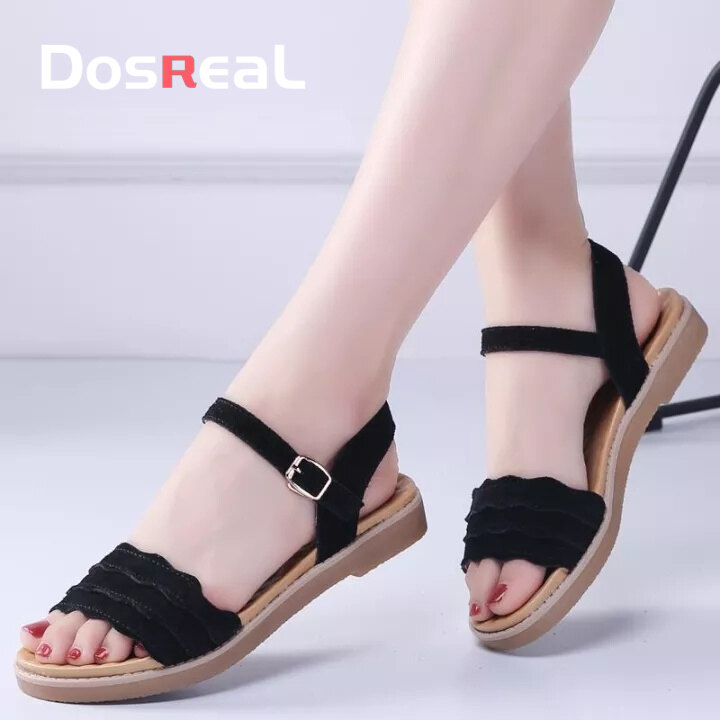 DOSEEAL Women Sandals Summer Peep Toe Flat Sandals Women Casual Ladies Roman Shoes