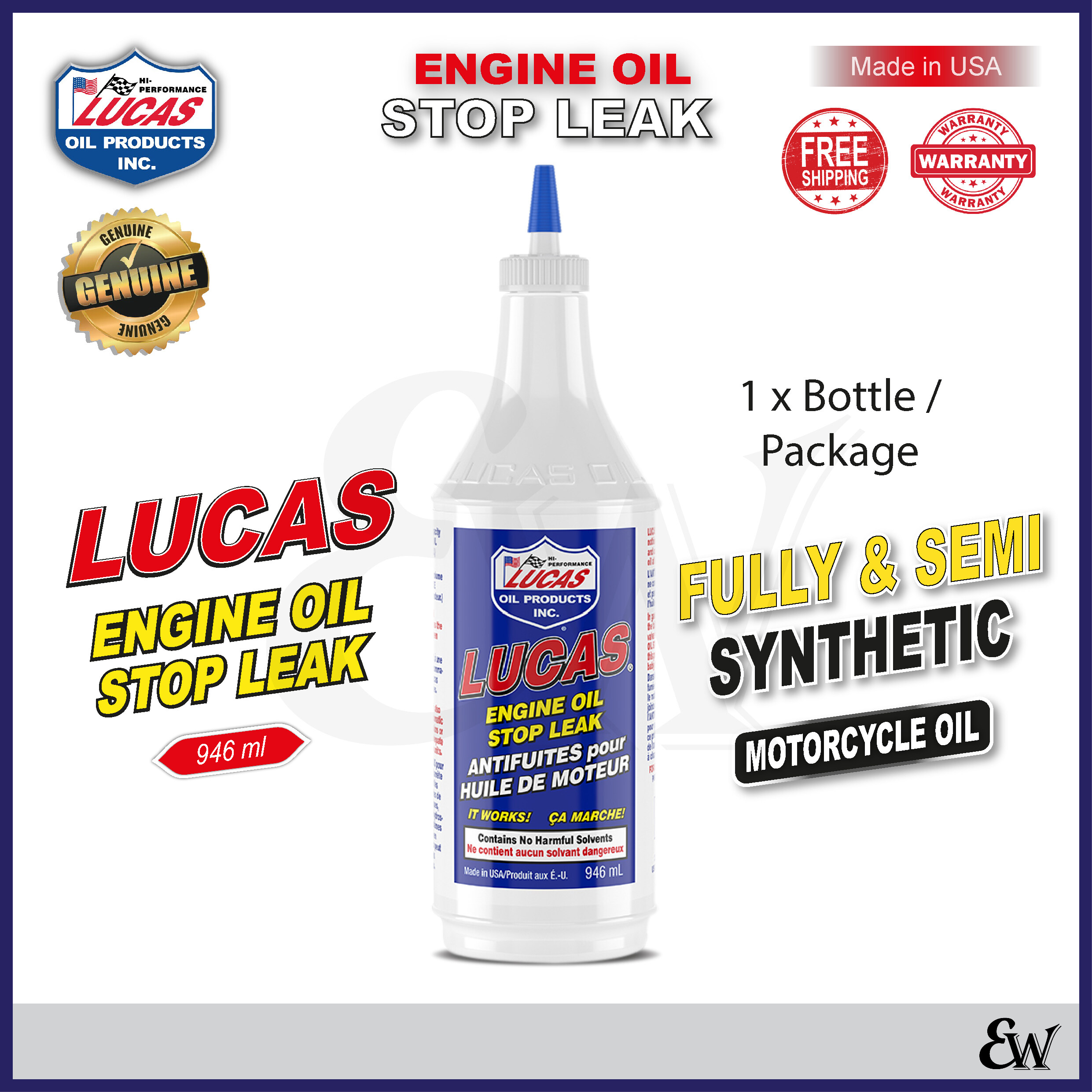 LUCAS Engine Oil Valve Seal Stop Leak 946ML USA 100% Genuine Minyak ...