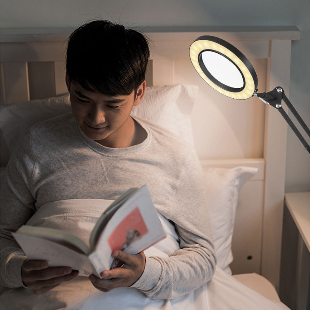 Kính lúp quang học 10X Gaqqee có thể điều chỉnh độ sáng, dạng đèn led xoay vòng 360 độ đọc sách với giá đỡ điều chỉnh được độ dài-INTL