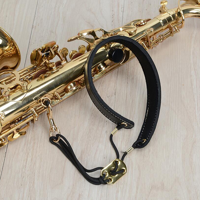 Ginni Adjustable Saxophone Neck Padded Leather Strap Sax Harness Hanging Belt Strap