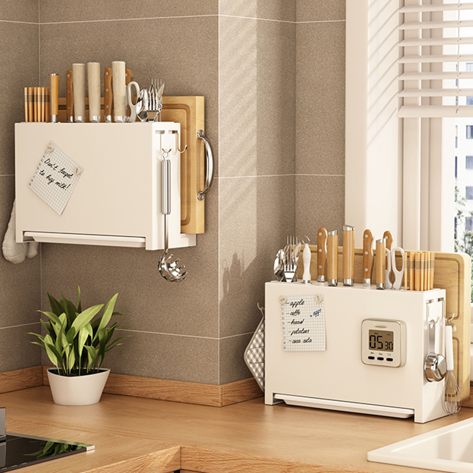 Dao nhà bếp giá sấy tích hợp đũa cất trữ thớt Giá ngăn Trắng