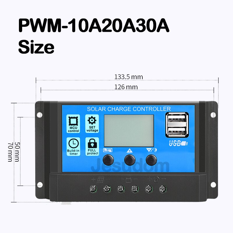 Bộ Điều Khiển Năng Lượng Mặt Trời PWM LCD 30A 20A 10A 12V/24V Đèn Điều Chỉnh Bộ Sạc Tấm Pin PV 100W 200W 300W 400W 500W