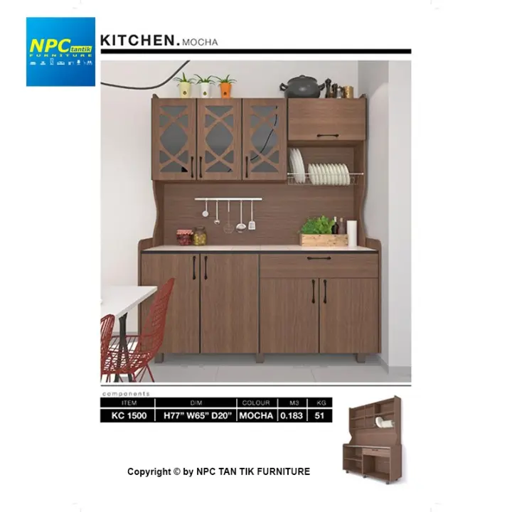 Npc 5ft Kitchen Cabinet Mocha Kitchen Furniture With Storage And Rack Kabinet Dapur Dengan Laci Dan Rak Kc 1500 Lazada