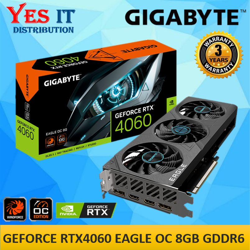 GIGABYTE NVIDIA GeForce RTX 4060 Eagle OC Graphics Card - 8GB GDDR6,  128-bit, PCI-E 4.0, 2505MHz Core Clock, 2X DP 1.4, 2X HDMI 2.1a, NVIDIA  DLSS 3 