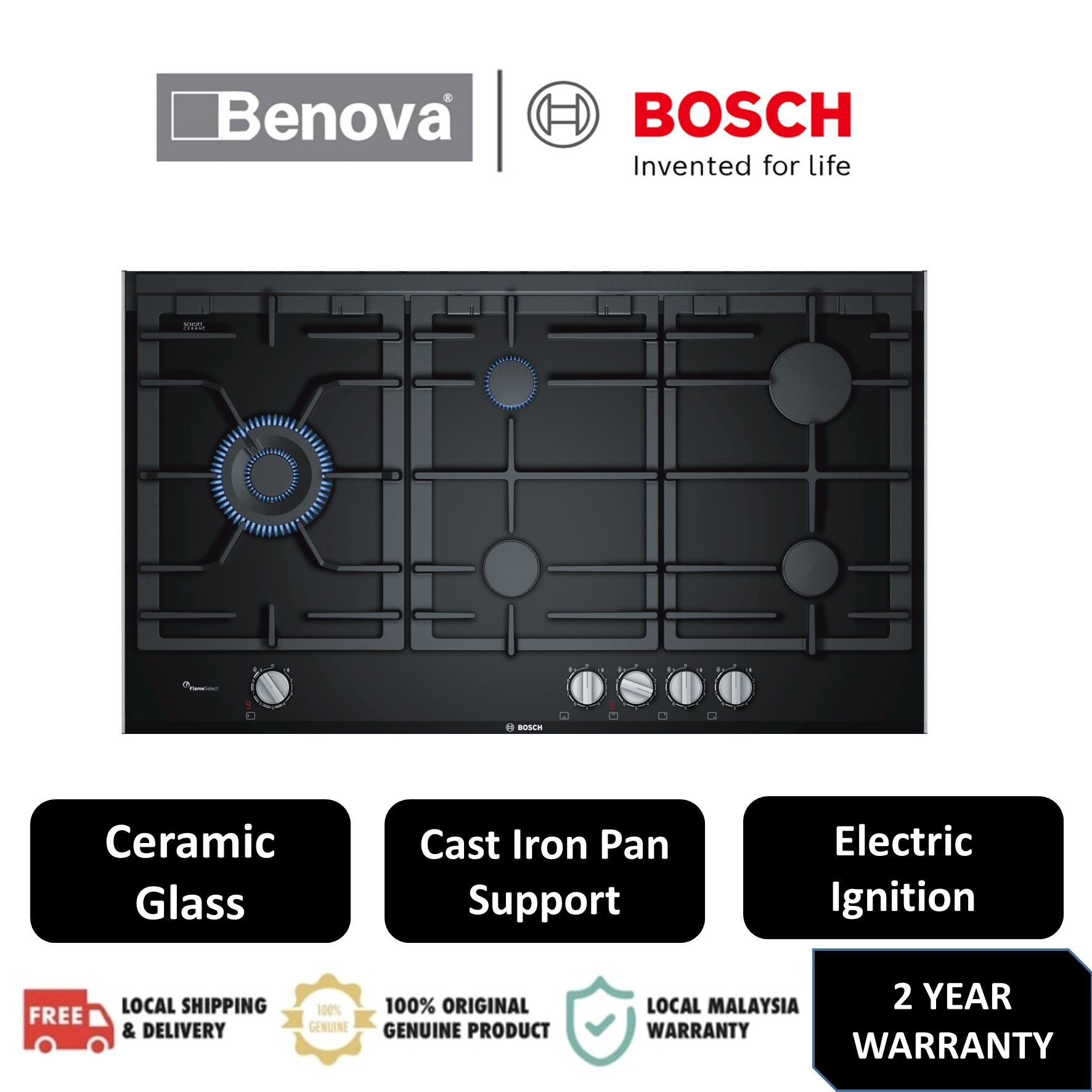(Ready Stock) Bosch Series 8 90cm FlameSelect 5 Burner Builtin