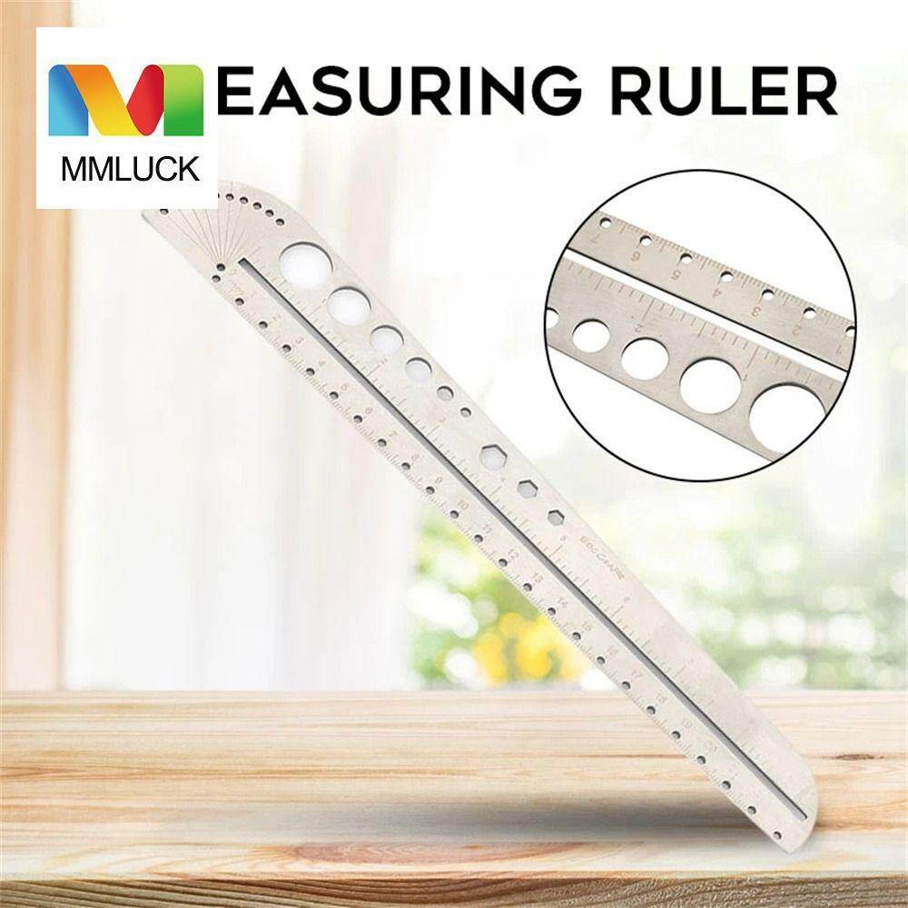 MMLUCK Drafting Tools Leather Craft Round Silver Template Geometry Angle Protractor Protractor Ruler Straight Ruler Measuring Ruler