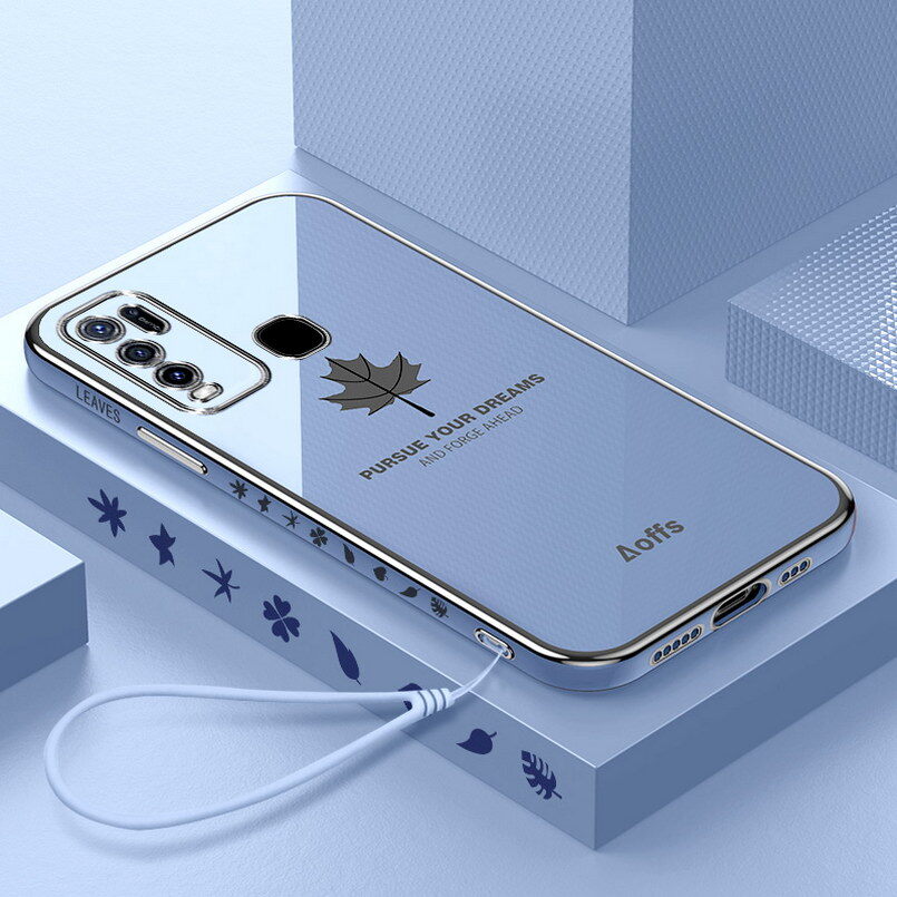 Zeallion Plating Cute Maple Leaf Phone Case For [Vivo X9 X20 X21 X23 X27 X30 X50 X60 X70 X80 Pro ] Ultra-thin Shockproof Silicone Phone Case Cover with Lanyard