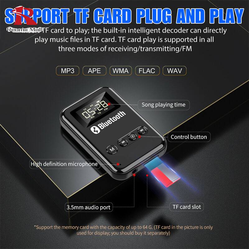 2-in-1 Car Bluetooth-compatible 5.0 Transmitter Receiver Usb Powered Wireless Audio 3.5mm Aux Adapter