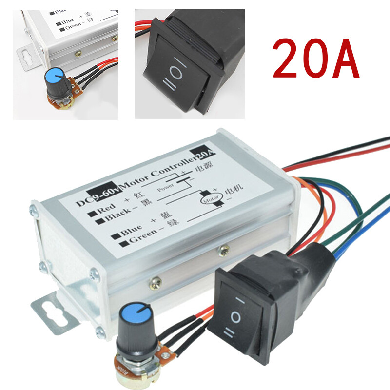 BOKALI 1pcs New 9-60V 12V 24V 36V 20A PWM DC Motor Speed Controller CW CCW Reversible Switch