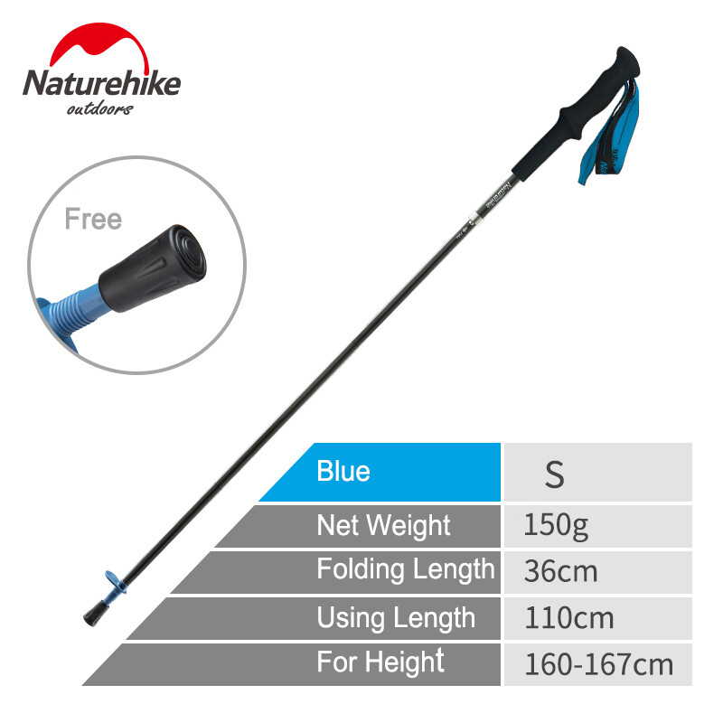 Naturehike ST08 Carbon Fiber Trekking Pole Climbing Stick Light Weight only 150g Walking Stick 4 Sections Folding Alpenstock (Fixed length, non adjustable!!!)