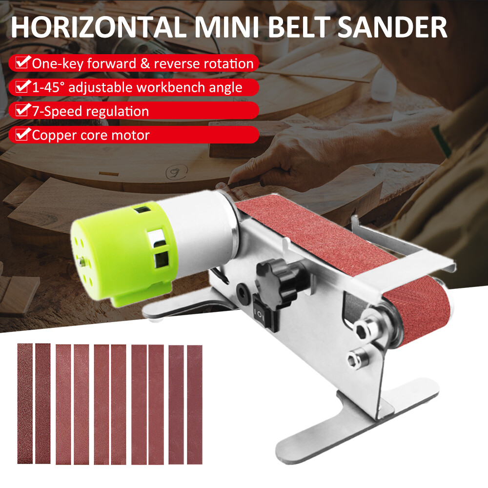 Cảm biến thông minh ngang Mini Máy mài Đai Điện chà nhám đánh bóng Máy mài Mài Sander Máy cát nhỏ đai máy một phím chuyển tiếp & đảo ngược xoay 7 điều chỉnh tốc độ với 10 Đai Mài